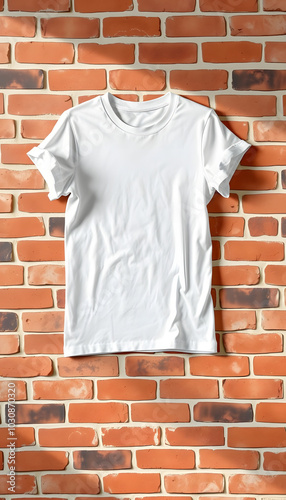 Flat lay mockup of white tshirt and black tshirt on brick background isolated with white highlights, png photo