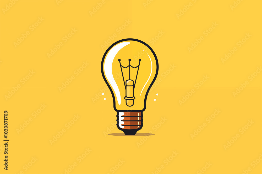 Flat vector of icon light bulb on yellow background, idea concept Flat vector of icon light bulb on yellow background, idea concept