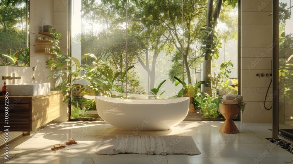 Bathtub with tree view Bathtub with tree view
