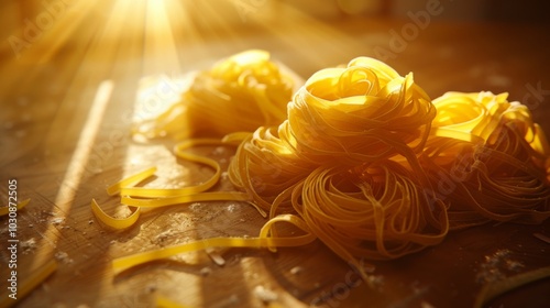 Golden Light on Fresh Pasta - Italian Cuisine Photography photo