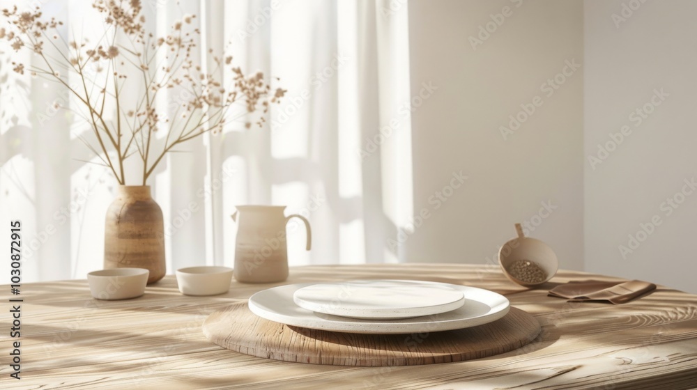 Minimalist Table Setting with Natural Light and Rustic Decor Minimalist Table Setting with Natural Light and Rustic Decor