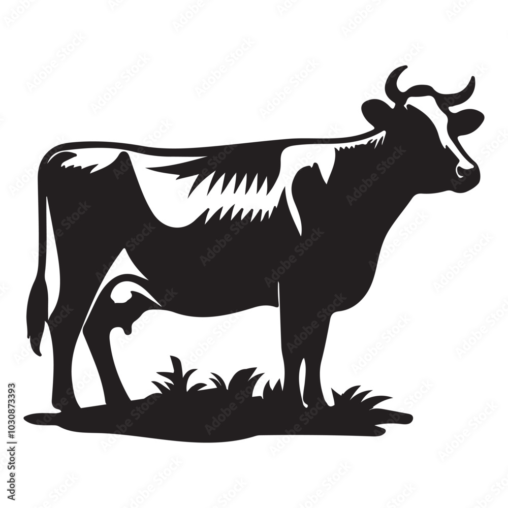 Fototapeta premium Cow black silhouette vector isolated on white background design
