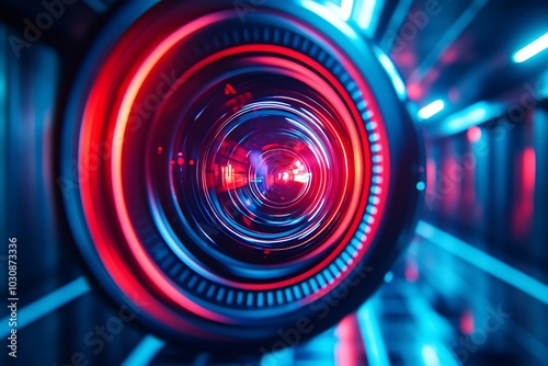 Red and Blue Iridescent Camera Lens Tunnel Design