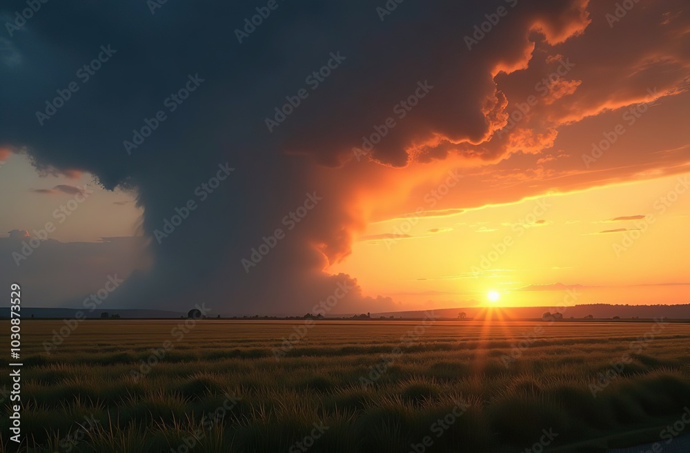 Tornado struck on agricultural fields at sunset Tornado struck on agricultural fields at sunset
