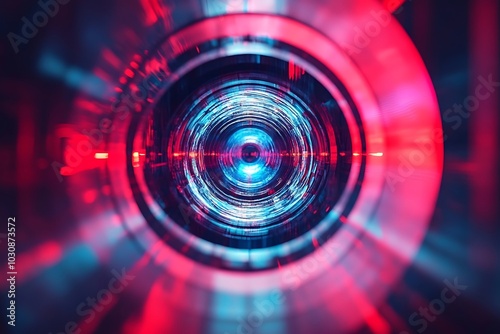 Psychedelic Red and Blue Camera Lens Tunnel