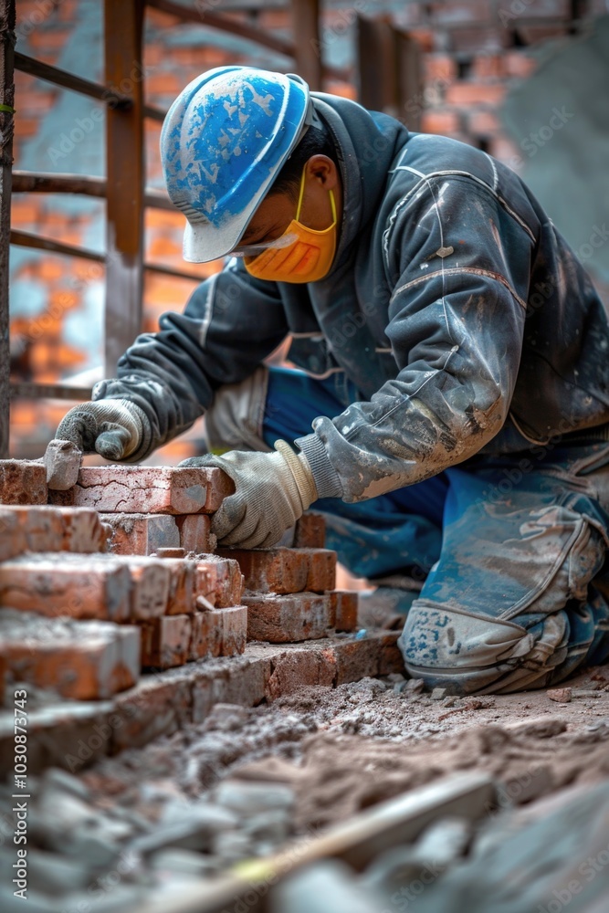 Man building with bricks Man building with bricks