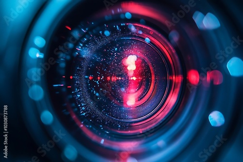 Red and Blue Bokeh Lights Inside Camera Lens Macro Photography