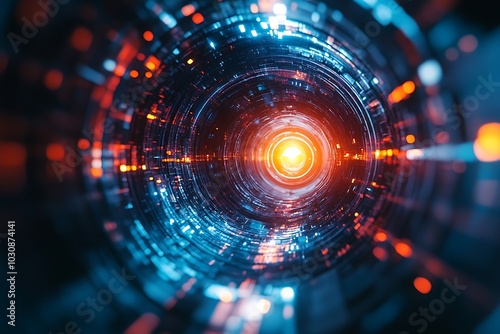 Red and Blue Bokeh Vortex Tunnel 3D Illustration