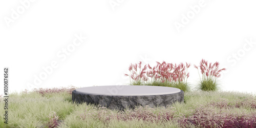 White podium stone on desert for display product transparent background 3d PNG