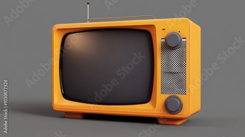 Orange vintage television with blank screen isolated on transparent background. 3D render illustration