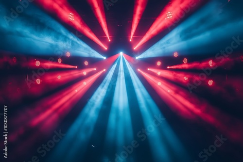Red and Blue Stage Spotlight Beams on Dark Background