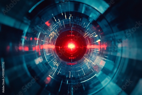 Red Digital Lens Tunnel Futuristic Interface