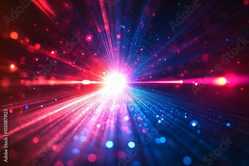 Red and Blue Light Burst with Bokeh Background