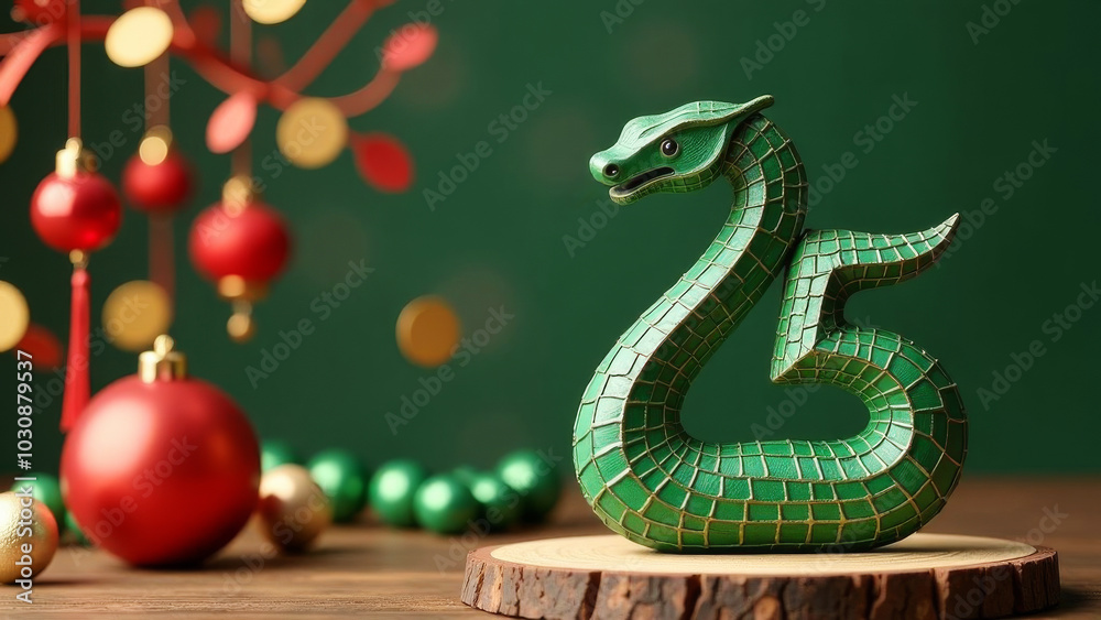 Fototapeta premium The numbers of 2025 are in the shape of a green snake, symbolizing the Lunar New Year.