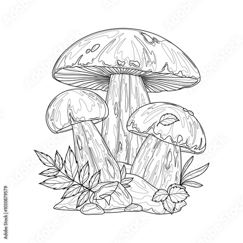 Porcini mushrooms.Coloring book antistress for children and adults.