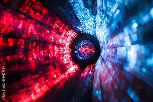 Red and Blue Light Tunnel with Bokeh Effect
