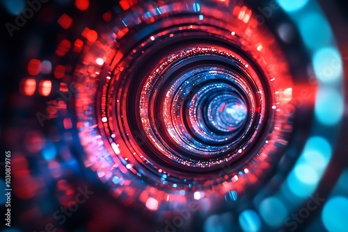 Red and Blue Light Vortex Psychedelic Geometric Pattern