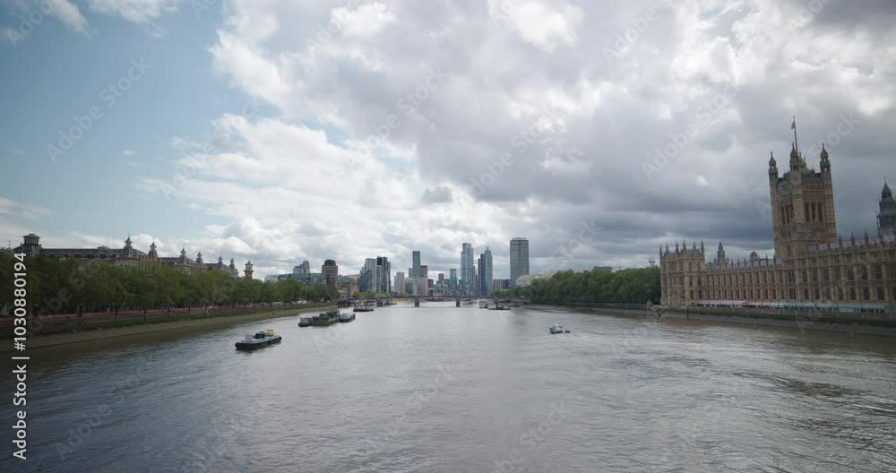 Gazing at London's Skyscrapers and Westminster Palace from Westminster Bridge, UK Gazing at London's Skyscrapers and Westminster Palace from Westminster Bridge, UK