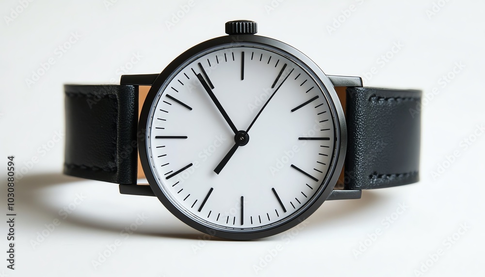 Elegant black watch with a minimalist design and clean white face, perfect for any fashion-forward individual. Elegant black watch with a minimalist design and clean white face, perfect for any fashion-forward individual.