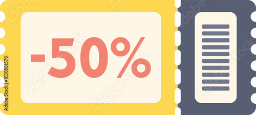 Yellow coupon ticket offering a 50 percent discount with a barcode to scan