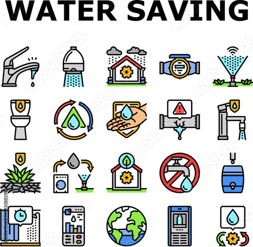 water saving world drop planet icons set vector. environment ecology, planet eco, care, nature day, life, ocean clean, vector, globe water saving world drop planet color line illustrations