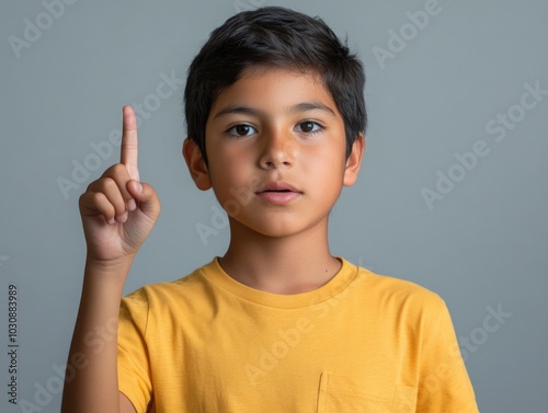 Boy pointing gesture