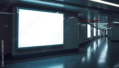 Mockup image of Blank billboard white screen posters and led in the subway station for advertising isolated with white highlights, png