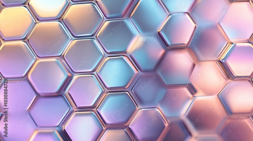 Holographic honeycomb pattern in chrome color, featuring reflective metallic textures and geometric hexagons for a futuristic and modern aesthetic