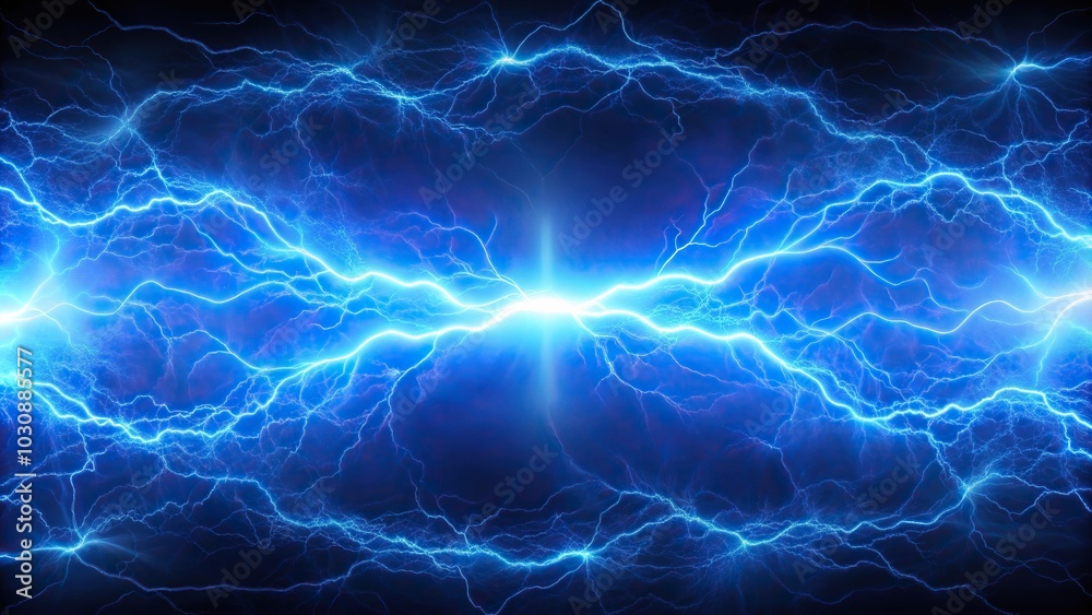 Abstract energy and electrical background with blue lightning and plasma silhouette