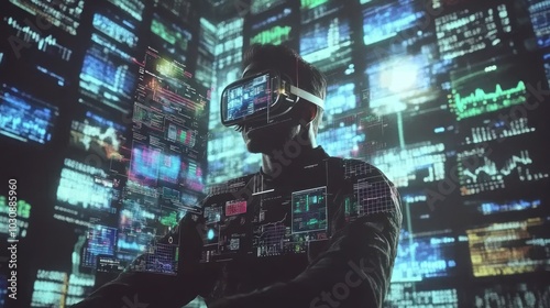 Wallpaper Mural A Person Wearing VR Headset Immersed in a Digital World Torontodigital.ca