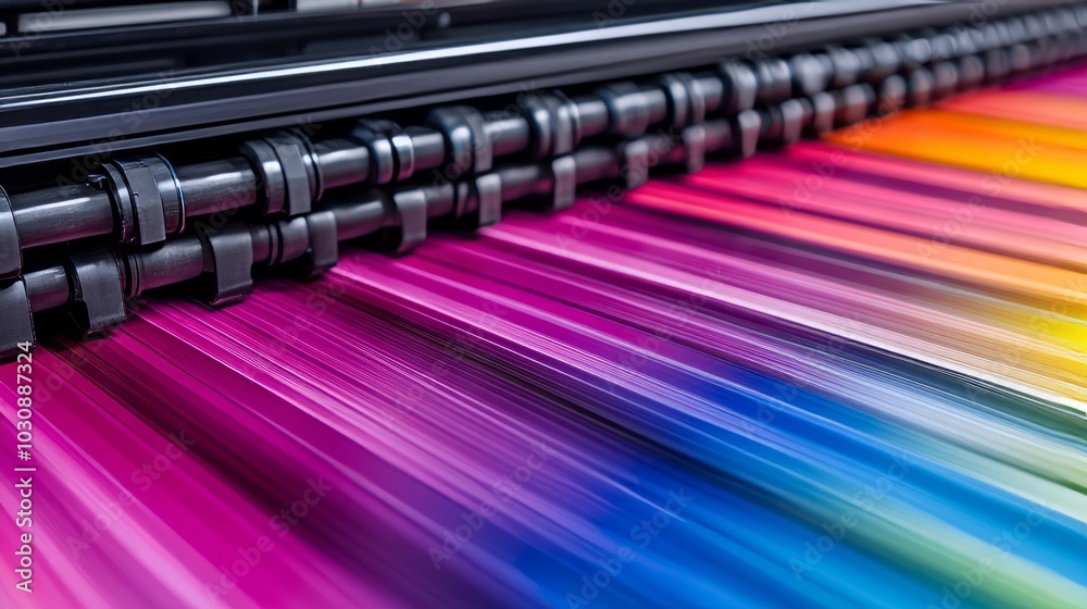 Close-up of a printing press with vibrant colors. Close-up of a printing press with vibrant colors.