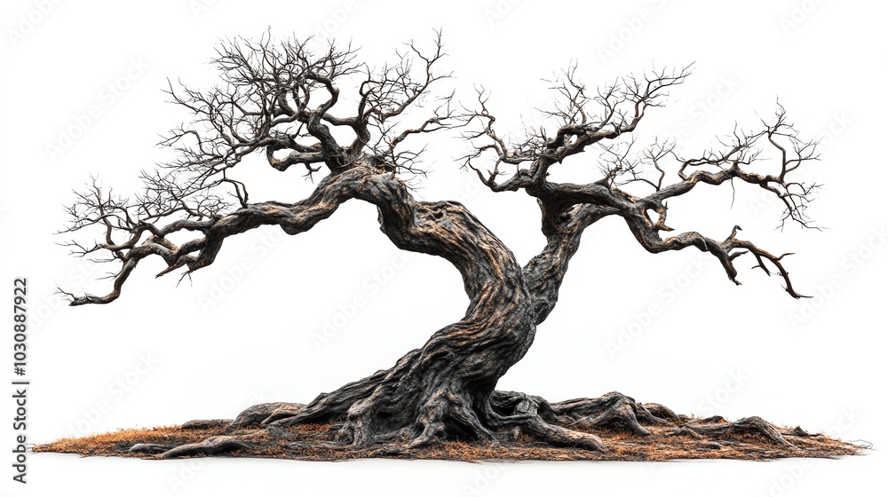 Leafless old spooky tree with twisted branches, isolated on white, eerie and haunting, representing the passage of time and decay spooky tree, isolation, decay Leafless old spooky tree with twisted branches, isolated on white, eerie and haunting, representing the passage of time and decay spooky tree, isolation, decay