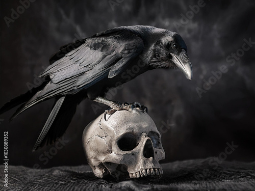 skull with raven on top