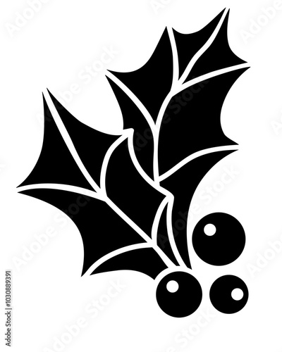 Holly leaves and berries, Christmas evergreen - vector silhouette for logo or pictogram. Holly leaves and berries, evergreen bush - sign or icon	