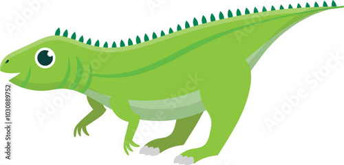 Smiling green iguana walks happily towards you in a cartoon illustration, perfect for kids interested in wildlife.