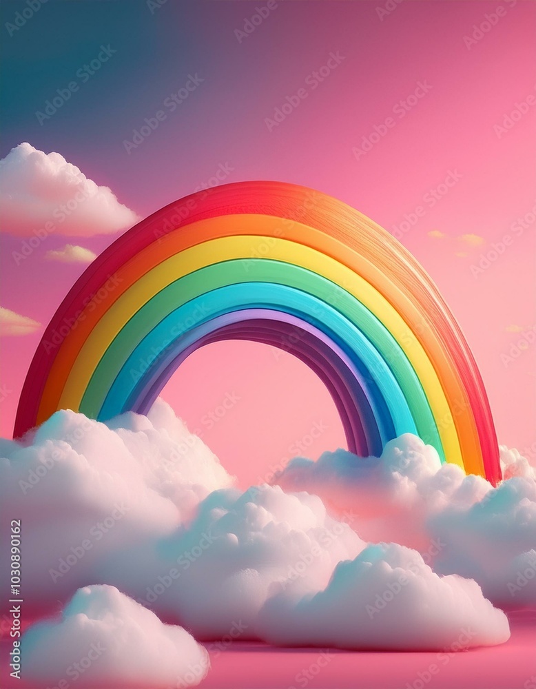 Vibrant Rainbow Arching Over Fluffy Clouds Vibrant Rainbow Arching Over Fluffy Clouds
