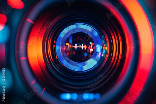 Red and Blue Lens Flare with Circular Bokeh