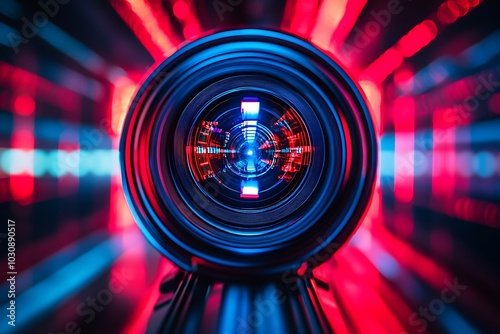 Red and Blue Lens Flare Through Camera Viewfinder