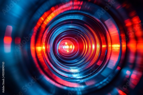 Red and Blue Lens Flare Tunnel Futuristic Abstract Background