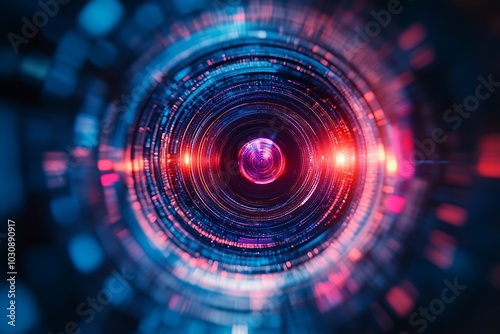 Red and Blue Lens Flare Tunnel with Circular Shapes