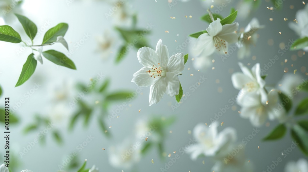Obraz premium White Jasmine Flowers Falling in Soft Focus