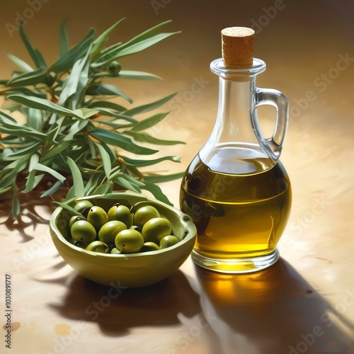 Illustration of liquid virgin olive oil.