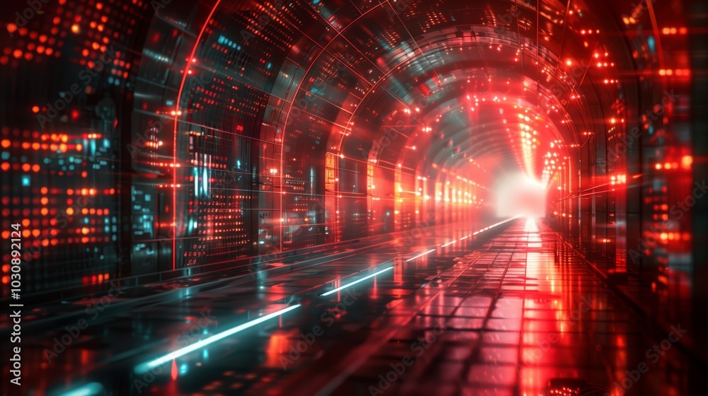 Fototapeta premium Futuristic Tunnel with Neon Lights and Glowing Effects