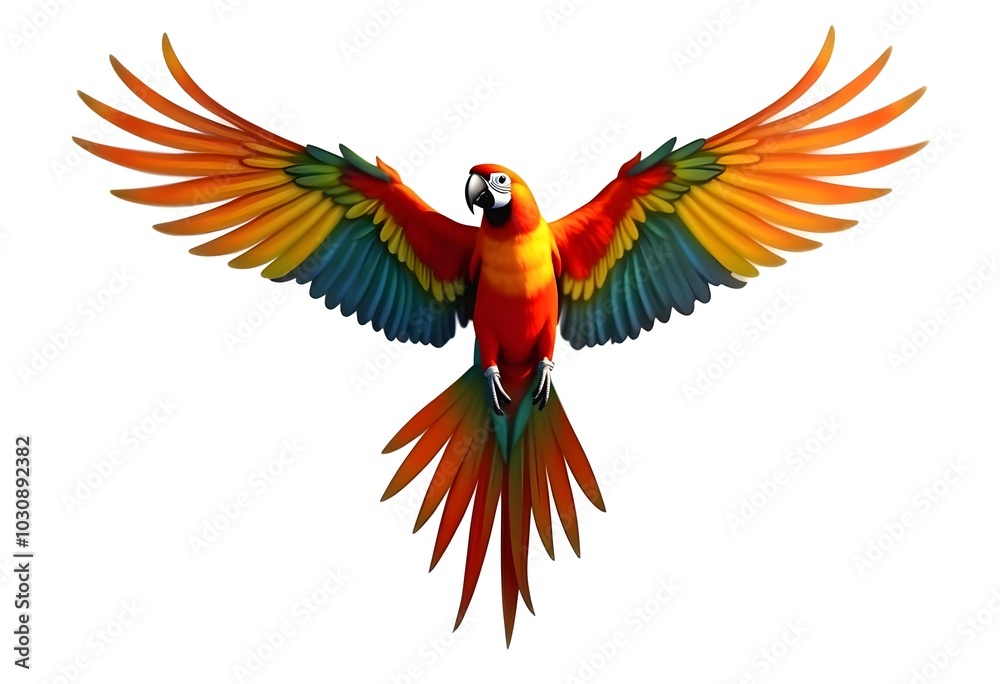 Fototapeta premium Vibrant Scarlet Macaw Parrot in Flight with Wings Spread 