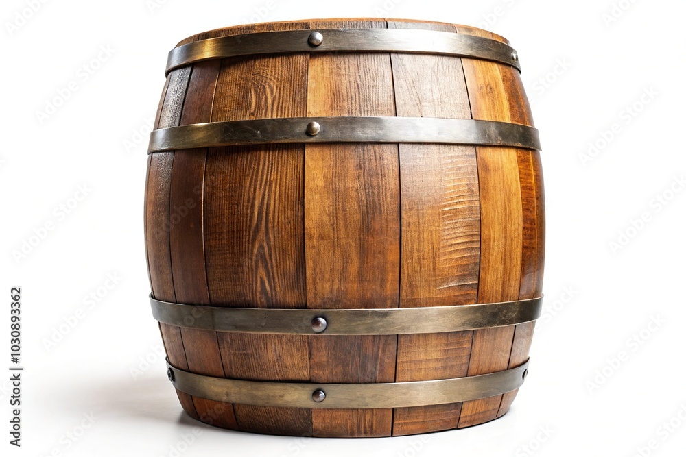 Obraz premium Aerial view of wooden barrel isolated on white background
