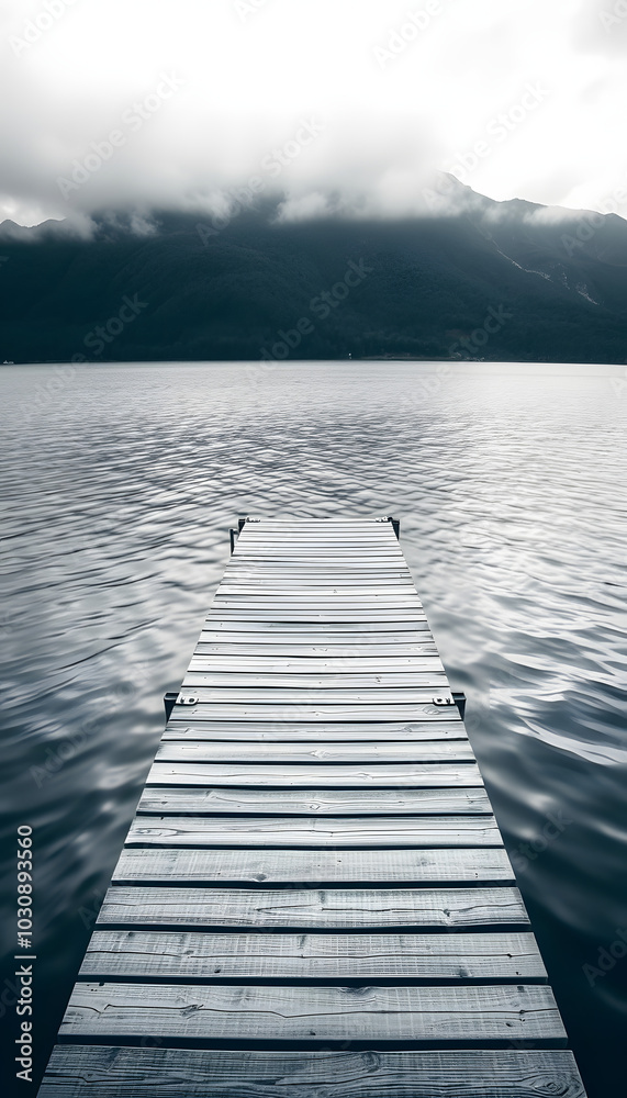 Obraz premium White wooden dock near body of water isolated with white highlights, png