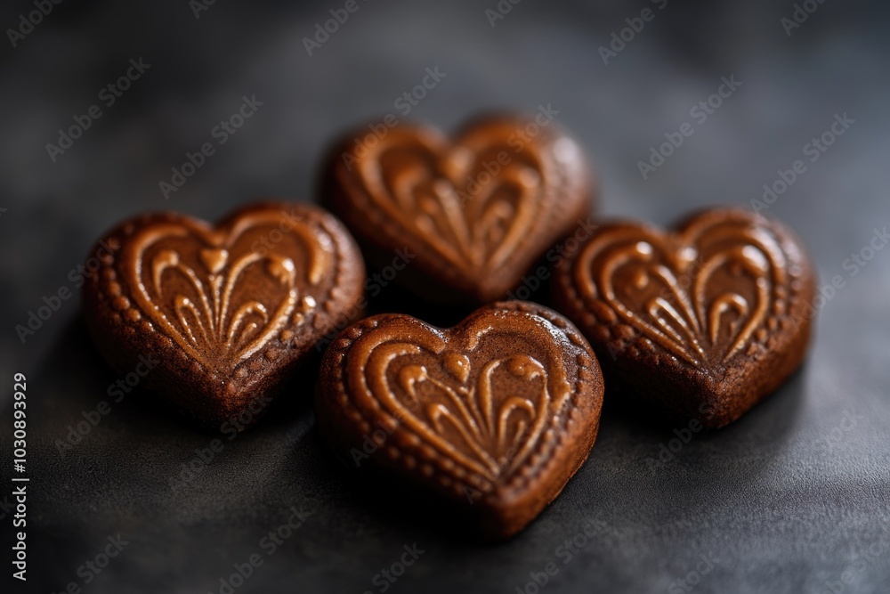 Group of chocolate hearts on table Group of chocolate hearts on table