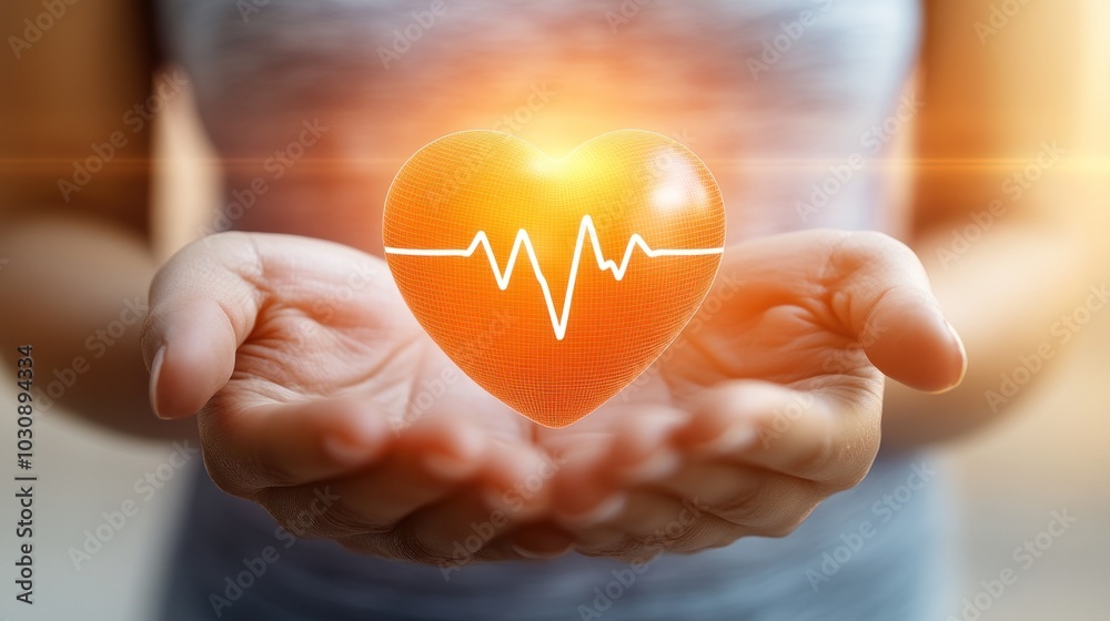 Obraz premium Person Holding a 3D Heart with a Heartbeat Line