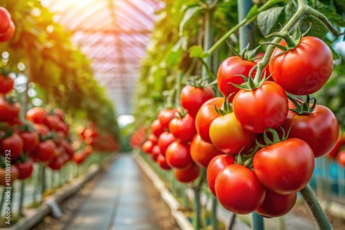 fresh red tomatoes grown in a greenhouse