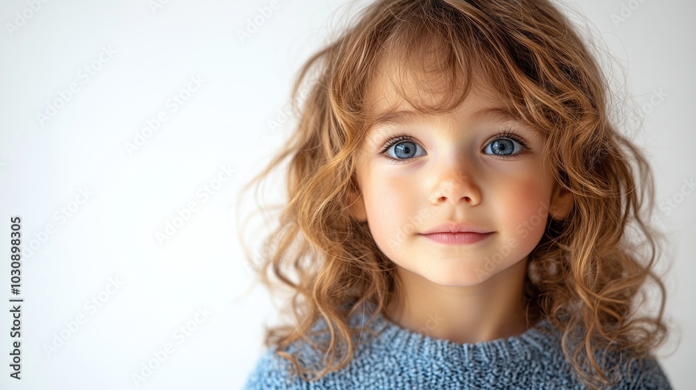 A curious child with wavy hair and sparkling eyes engages the viewer, radiating joy A curious child with wavy hair and sparkling eyes engages the viewer, radiating joy